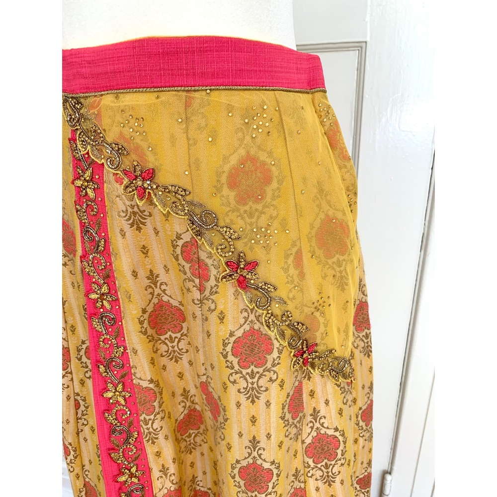 DEBYANI Luxury Indian Lehenga Skirt Mustard Yellow Chanderi Silk Size 32 S M - Picture 16 of 16